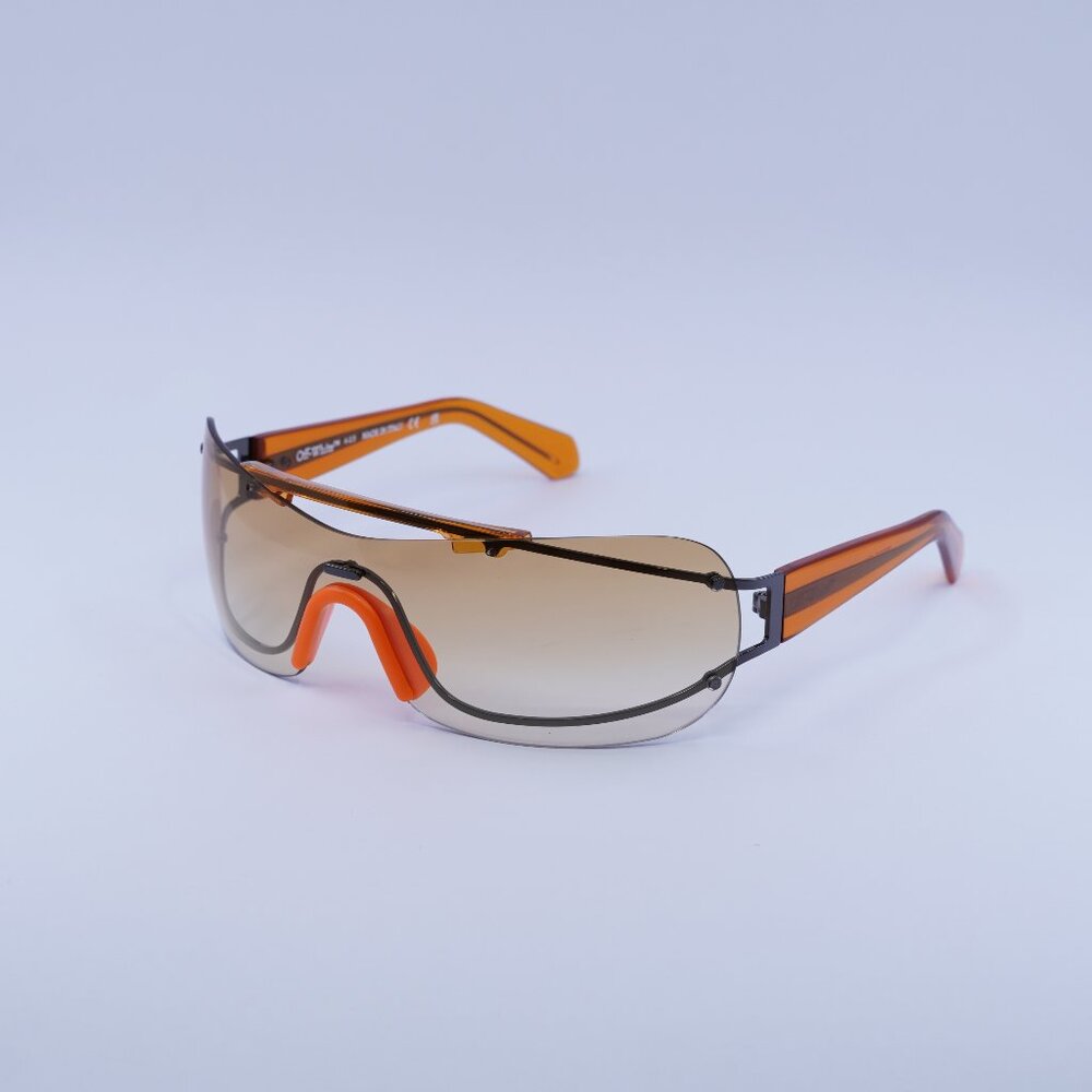 Off-White OERI103 BIG WHARF 7720 Sunglasses Gunmetal/Orange Shield Frame